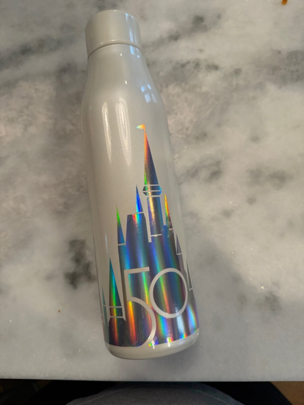 White Holographic Disney Magic KindgomCastle Insulated Bottle - 50th Anniversary